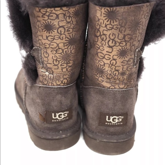 UGG Womens Size 5 Classic Short Mid 5809 Brown Gold Sparkly Glitter Winter Boots - Picture 5 of 12